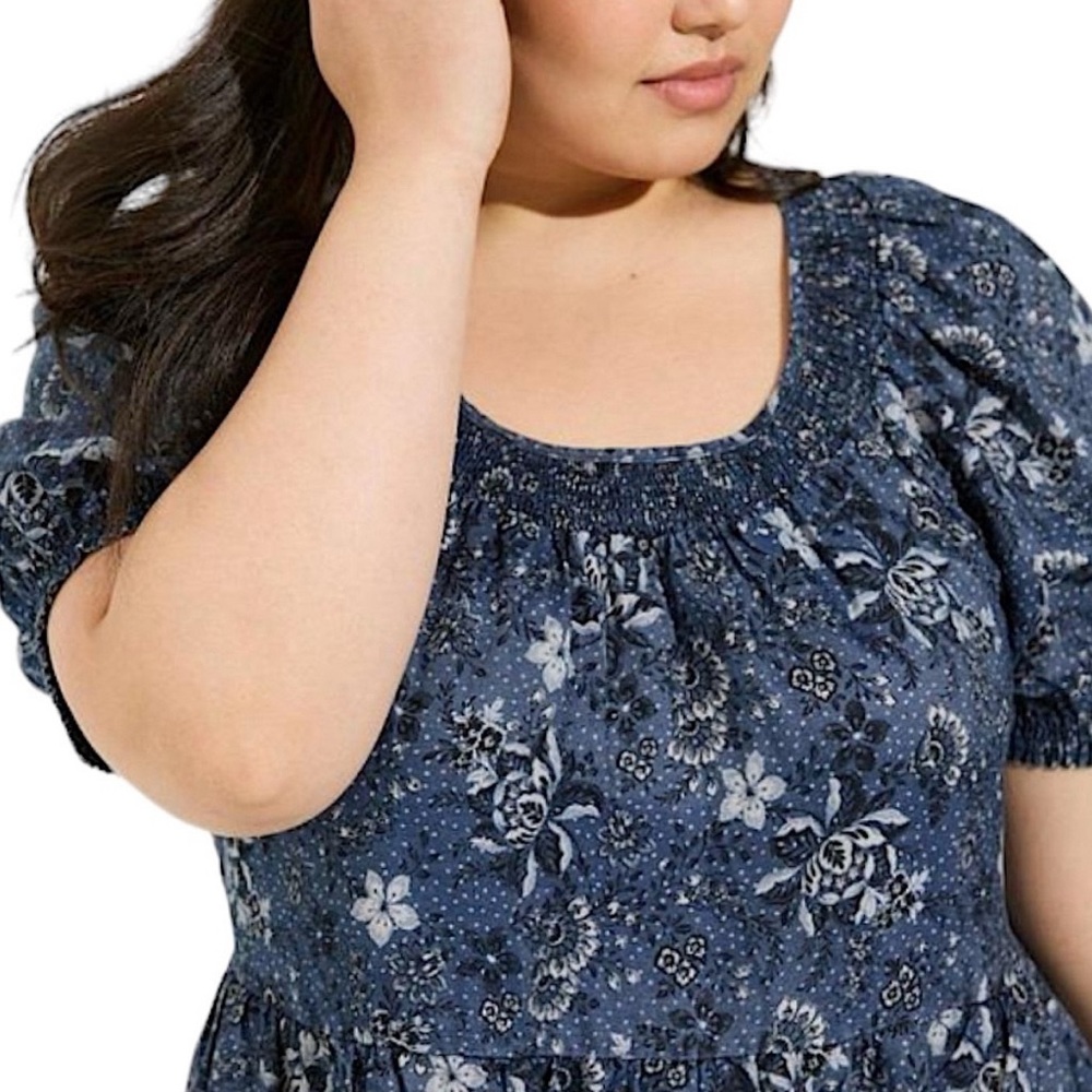 TORRID Mini Chambray Puff Sleeve Smocked Dress size 4 / 4X 26 dark romantic - Picture 4 of 6